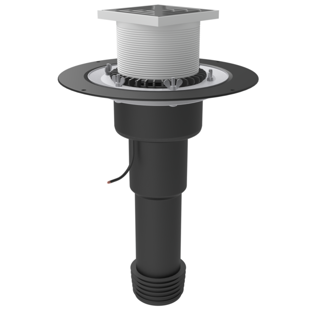 Heated roof maintenance funnel, to be assembled with steel, iron or plastic pipes ∅110 mm, completed with a sealing cup and a gulley with a D2 drainage flange